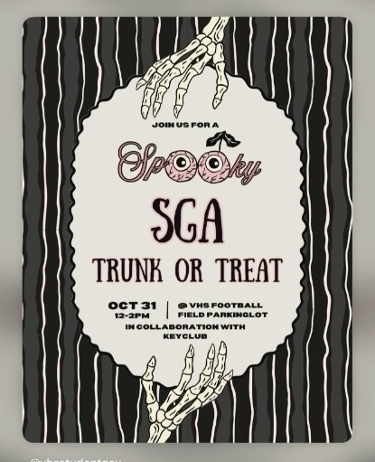 Poster for SGA Trunk or Treat on October 31. The poster is black and white with a skeletal hand design.