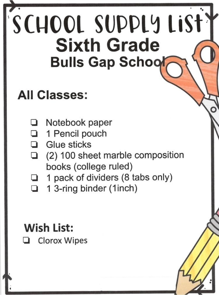 6th grade list