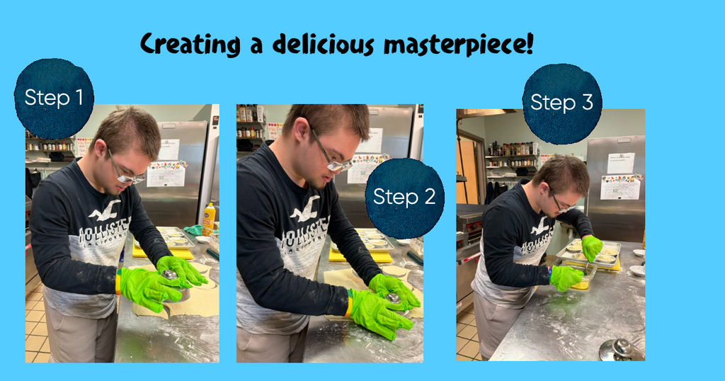 Student creating mini chicken pot pies