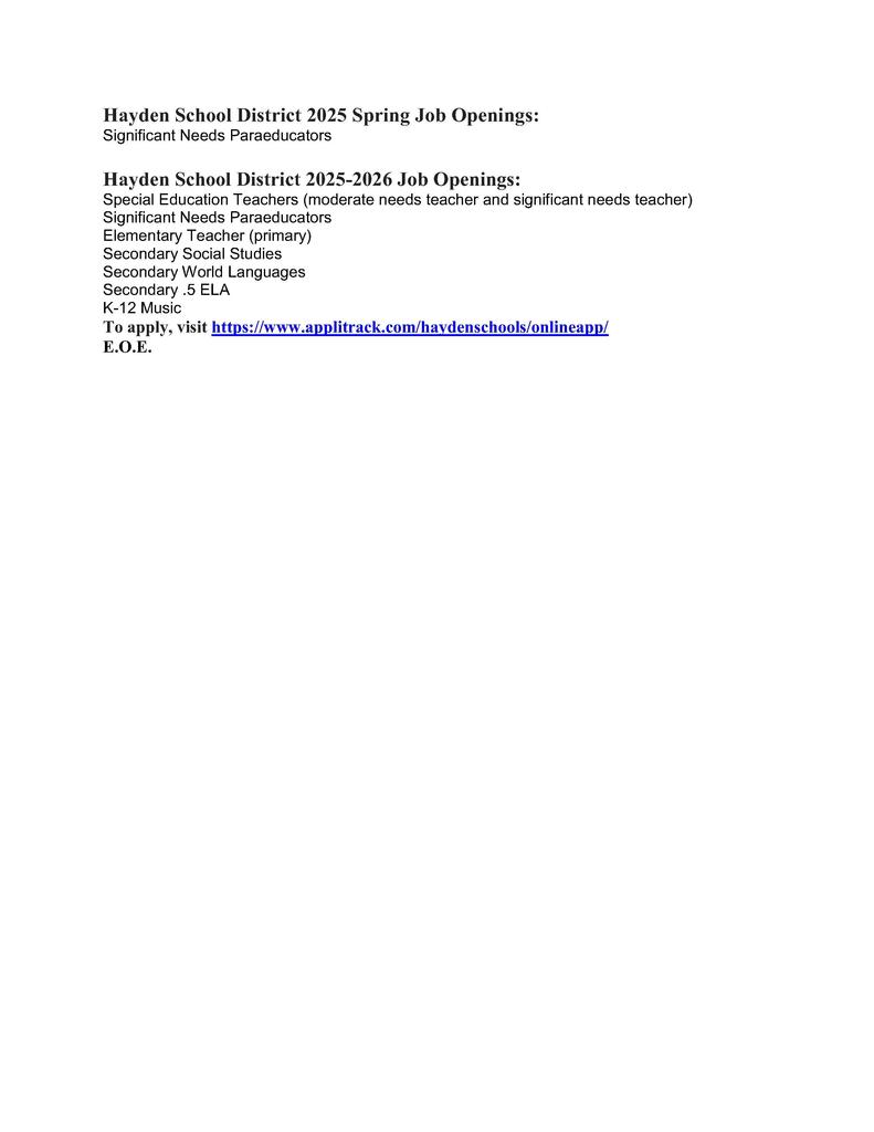 Hayden School District Job Postings