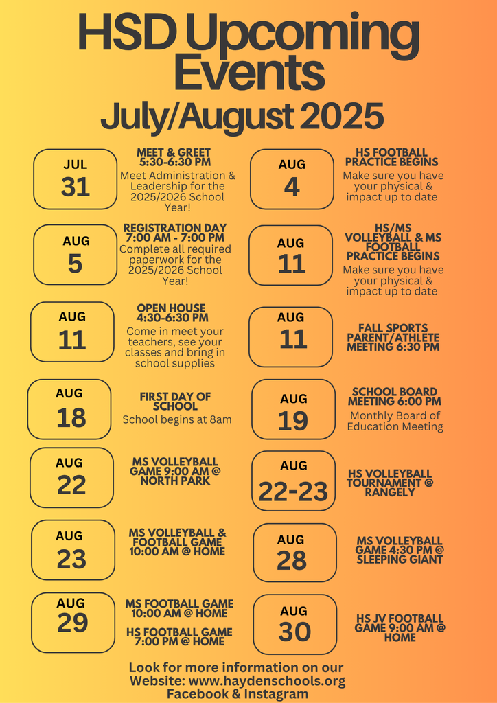 HSD Events July/August 2025