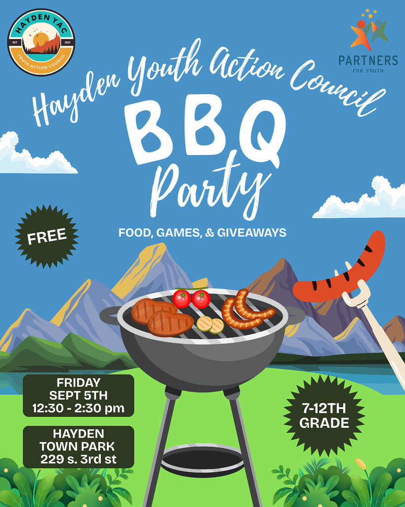 BBQ Party! 7-12 - 9/5 12:30 Hayden Town Park