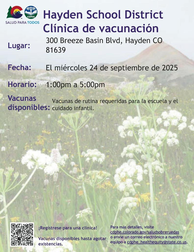 Vaccine Clinic - Hayden Schools Sept. 24th 1:00 - 5:00 pm