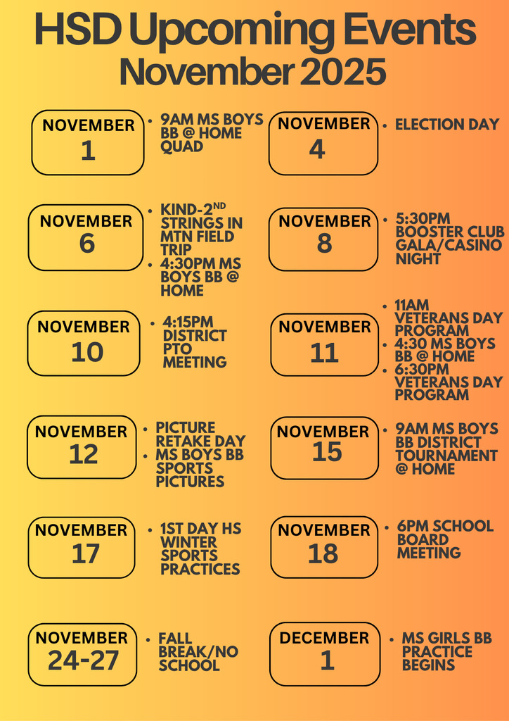 November HSD Events Calendar