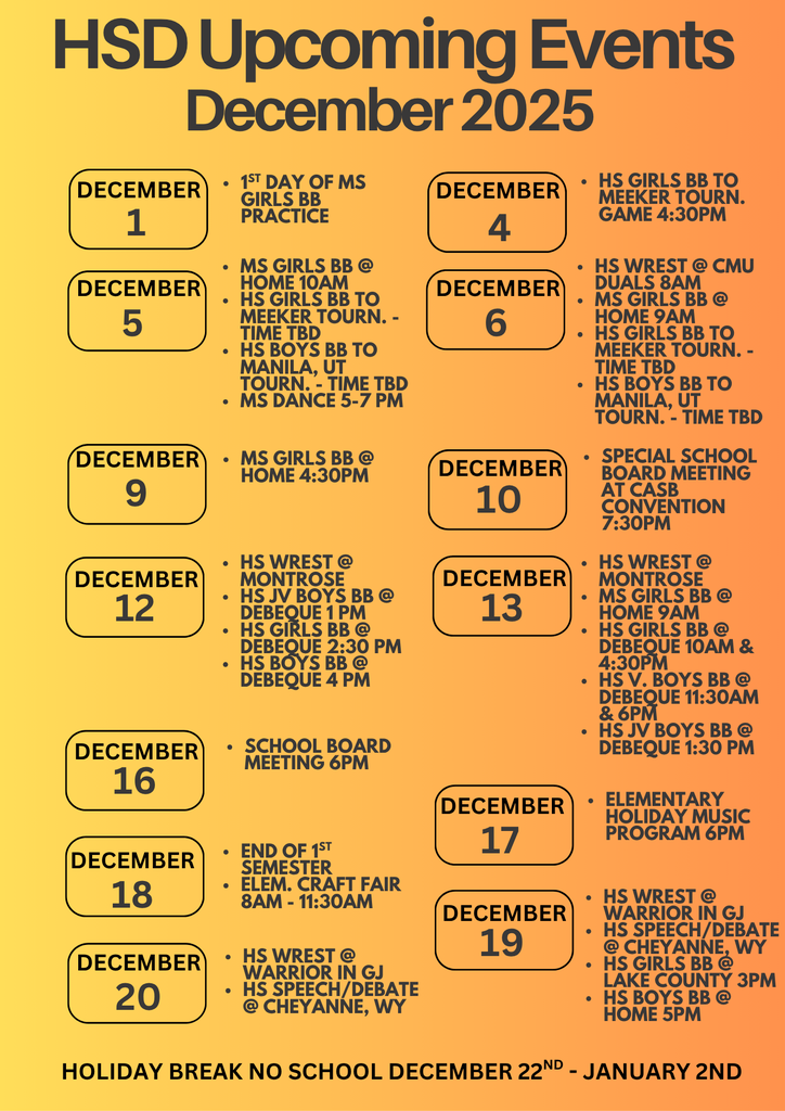December HSD Event Calendar