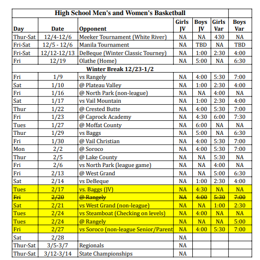 Basketball schedule