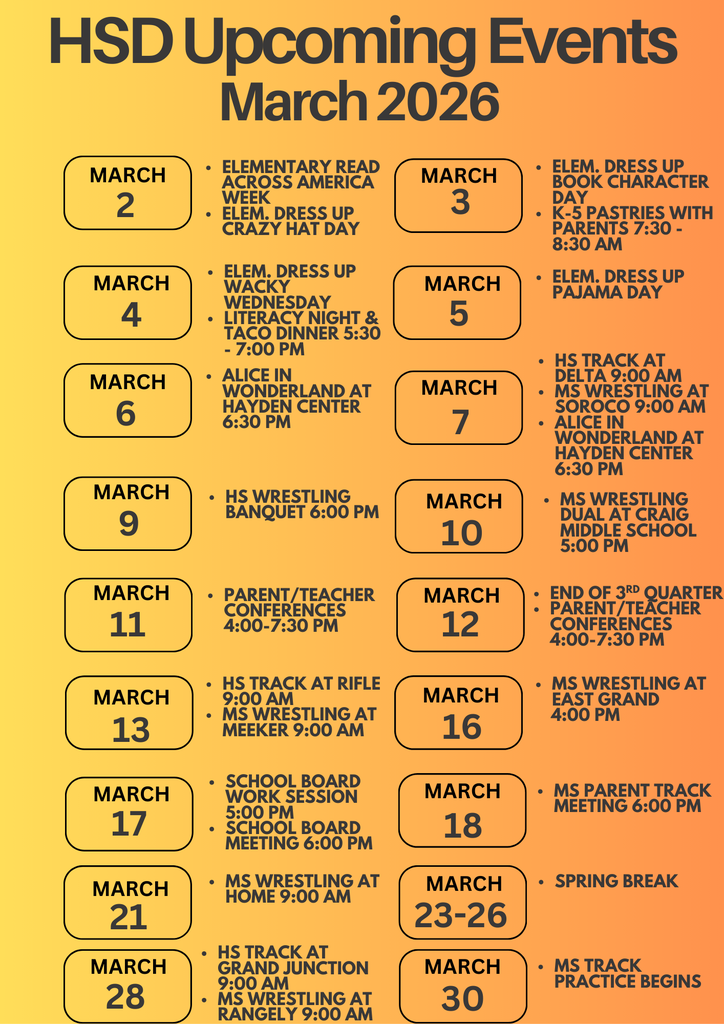 March HSD Events Calendar