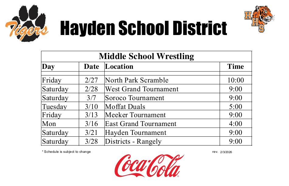 MS Wrestling Schedule 2026