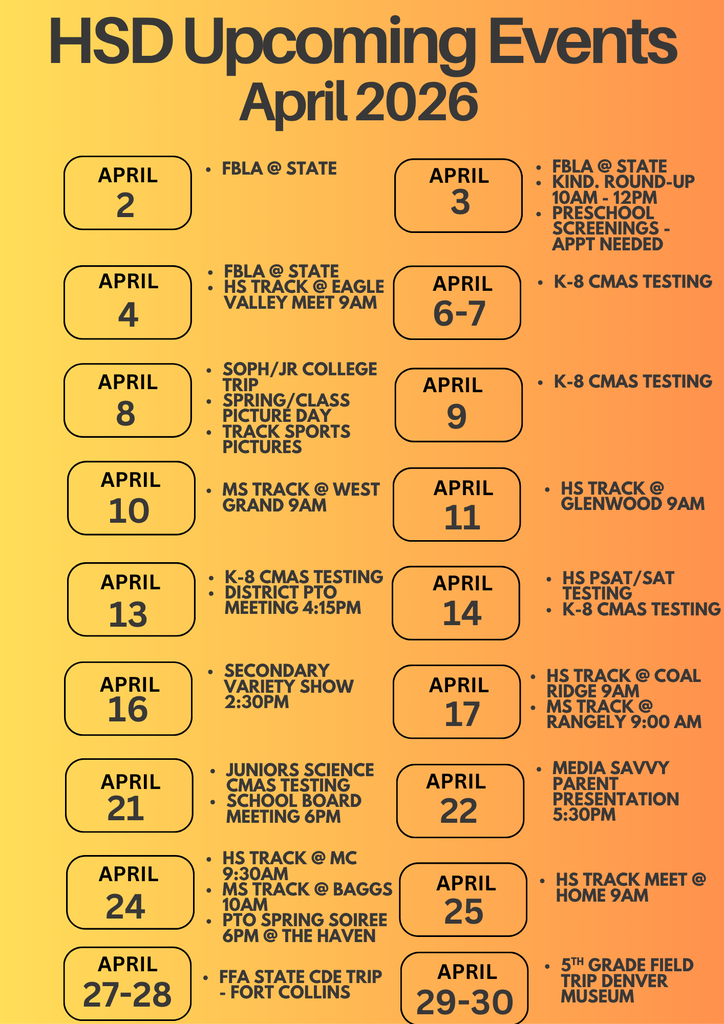 April 2026 HSD Month Events Calendar