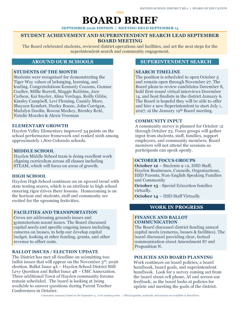 The Board Brief - PDF also attached for viewing