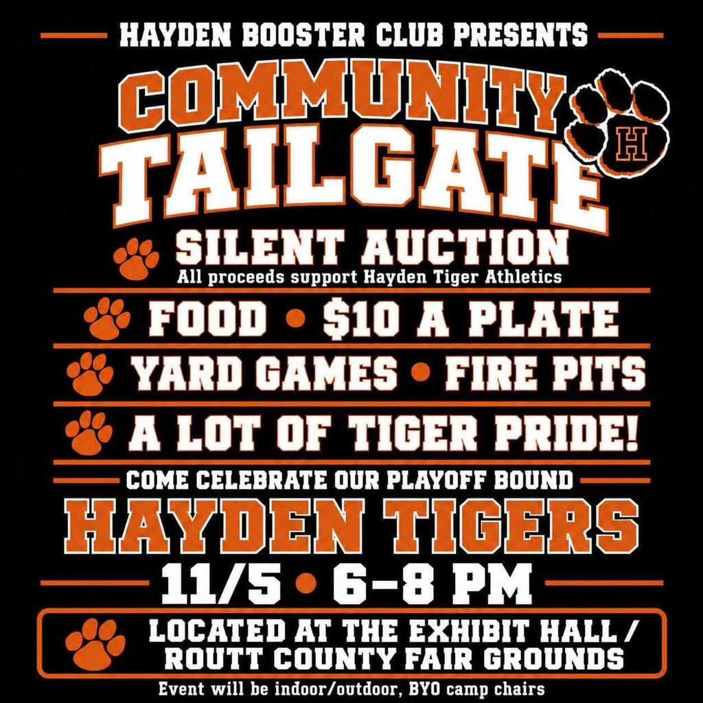 Booster Club Community Tailgate - 11/5 6/8pm at the Exhibit Hall - Routt County Fairgrounds