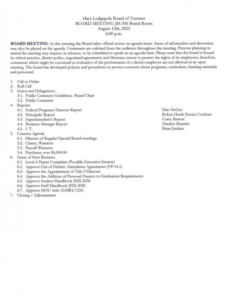 Regular Board Meeting