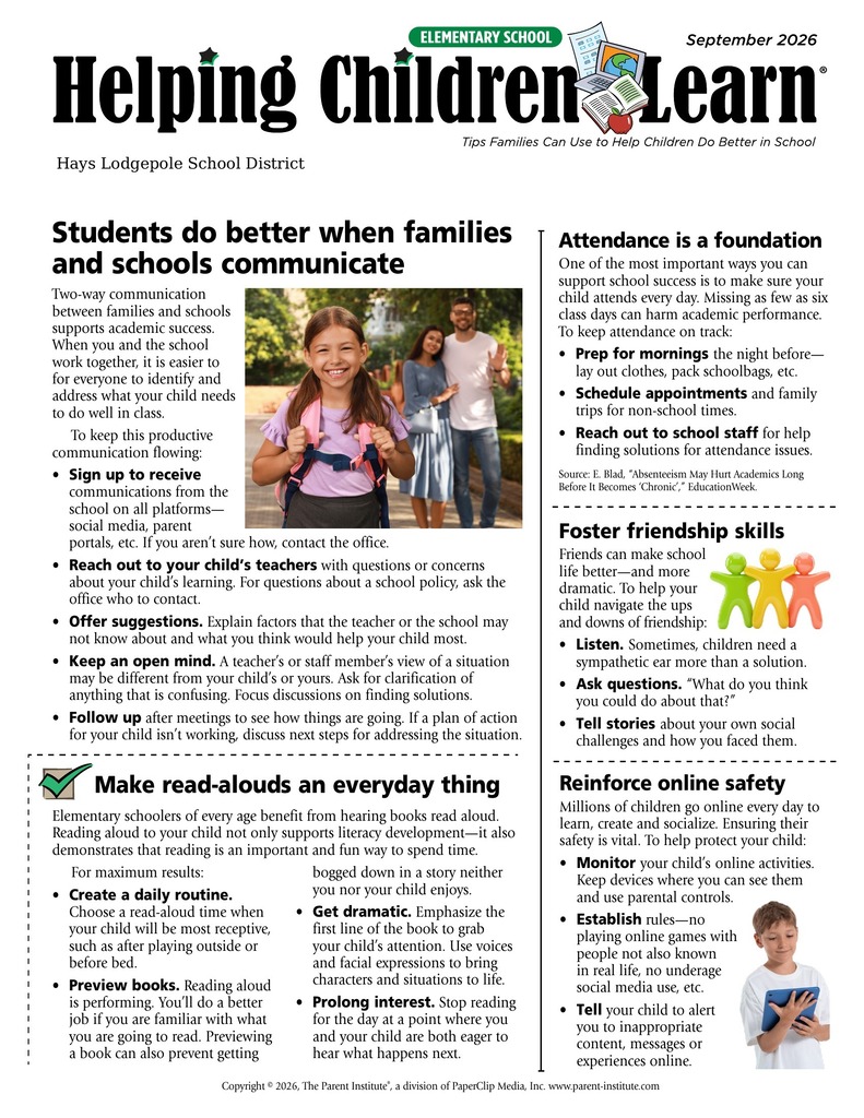 Helping Students Learn Monthly Newsletter Elementary