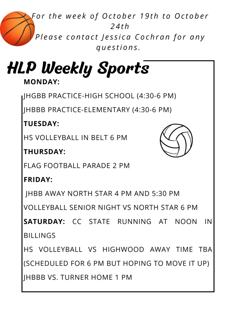 HLP Weekly Sports Schedule