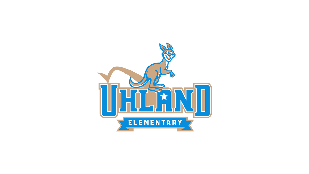Uhland Elementary School logo of a cartoon kangaroo jumping over the words "Uhland Elementary."