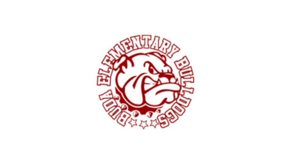Buda Elementary School logo with a cartoon bulldog and the school's name around the head.