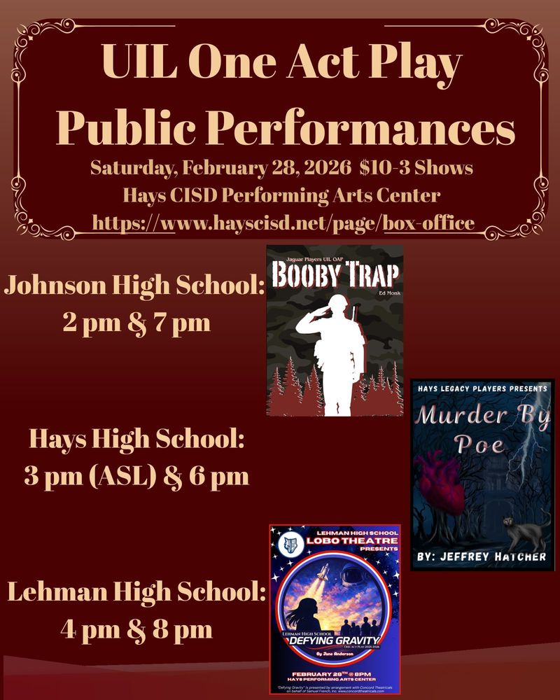 A flyer for UIL One Act Play Public Performances.