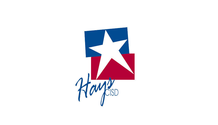 Hays Consolidated Independent School District logo with white star and blue rectangle on the top half with a red rectangular shape box on the lower half with the text "Hays CISD" beside it.