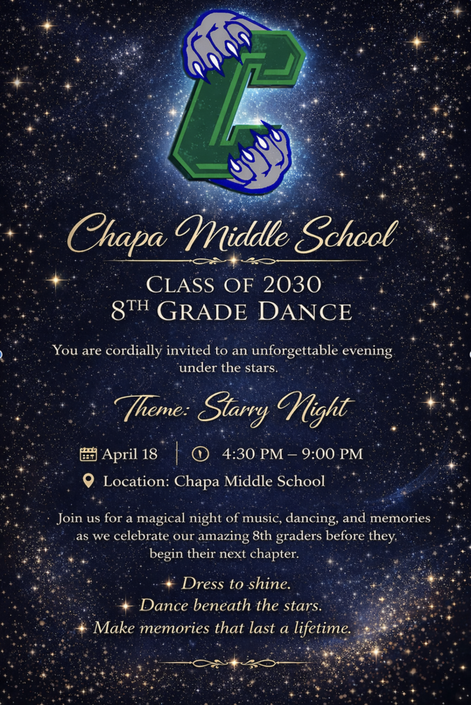 Chapa Middle School 8th Grade Dance flyer