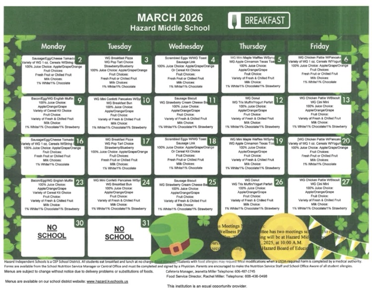 March breakfast and lunch