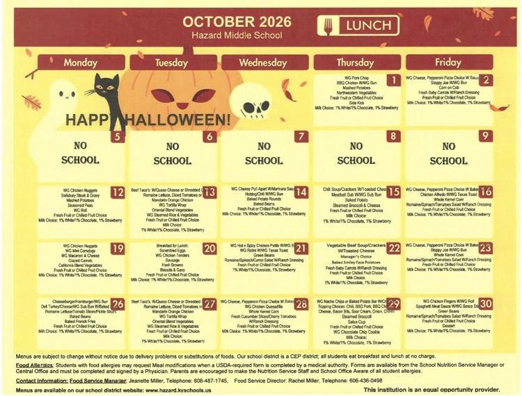 October breakfast and lunch menus