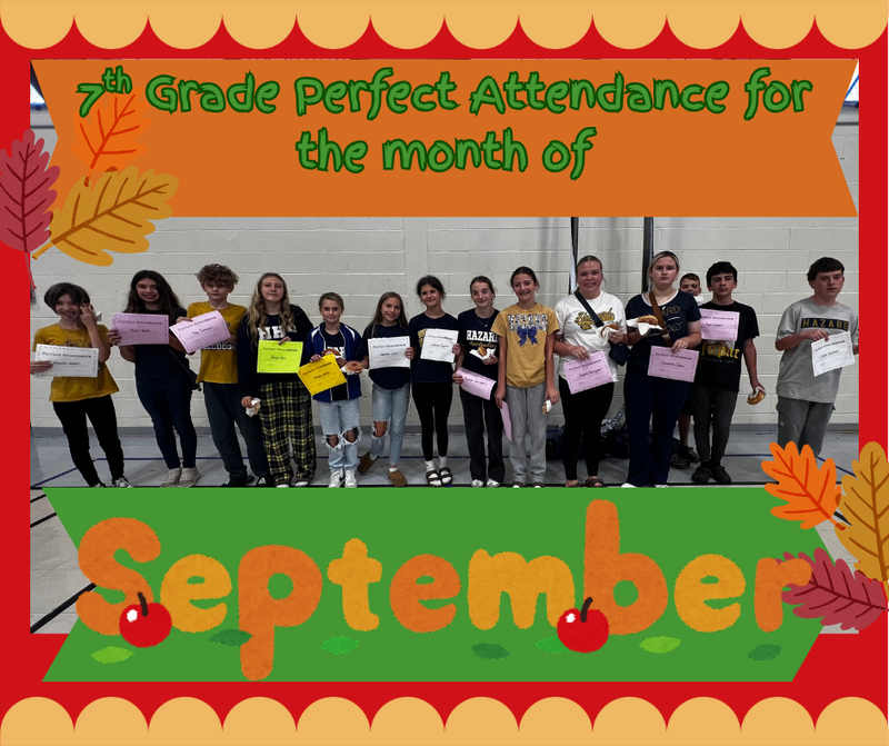 7th Grade Perfect Attendance for September