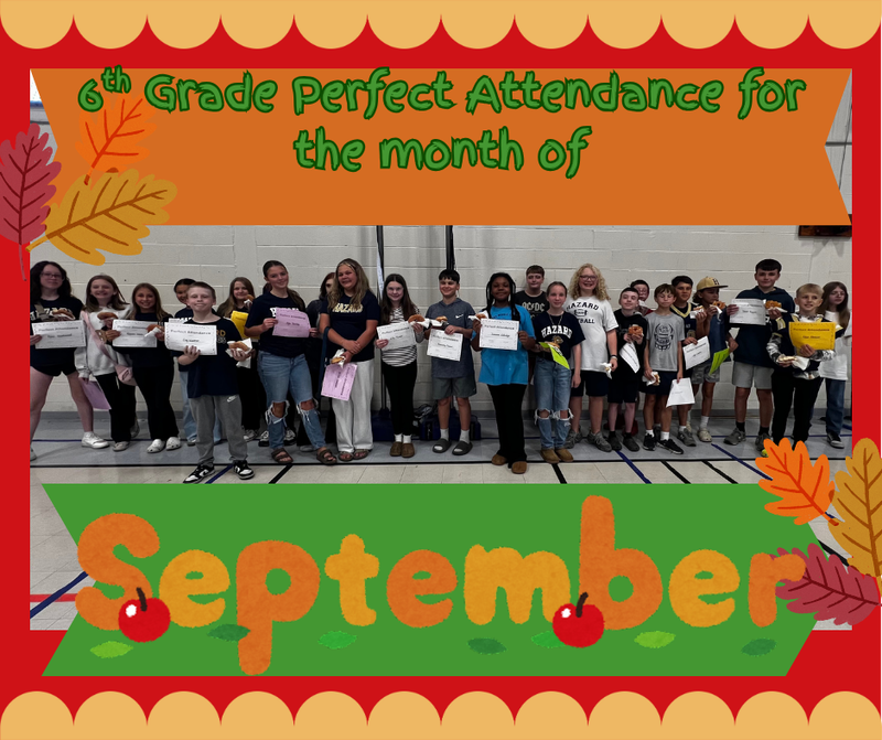 6th Grade Perfect Attendance for September