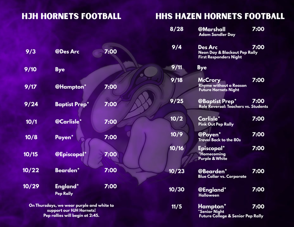 Football Schedule and Spirit Days