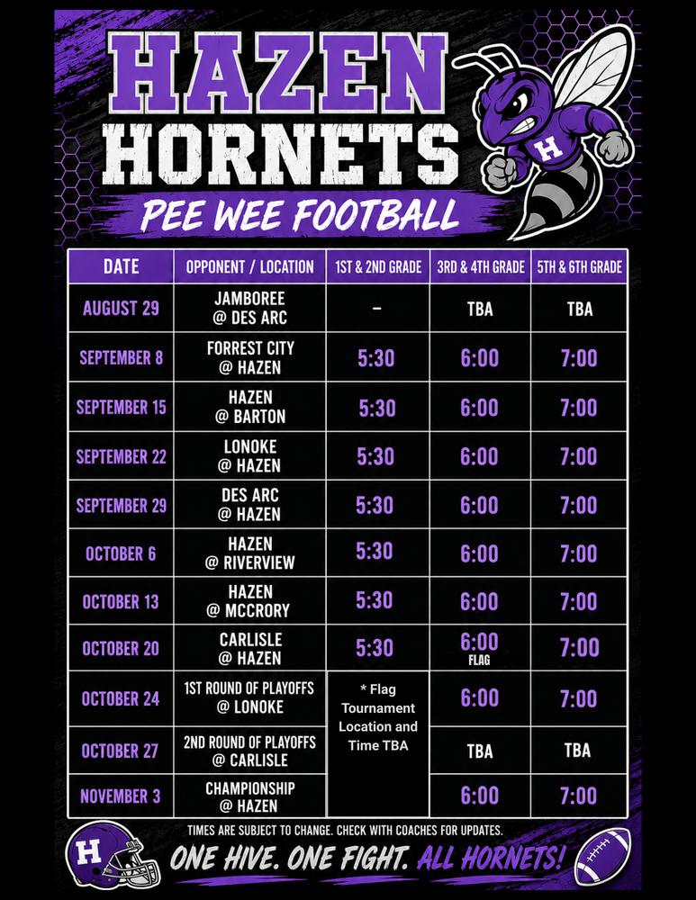 Pee Wee Football Schedule