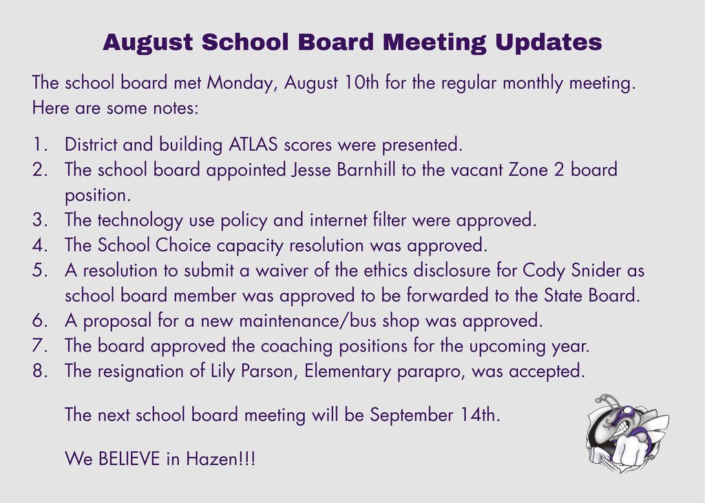 August Board Meeting