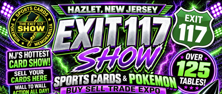 Green, black and purple highlights and lettering for the exit 117 card show