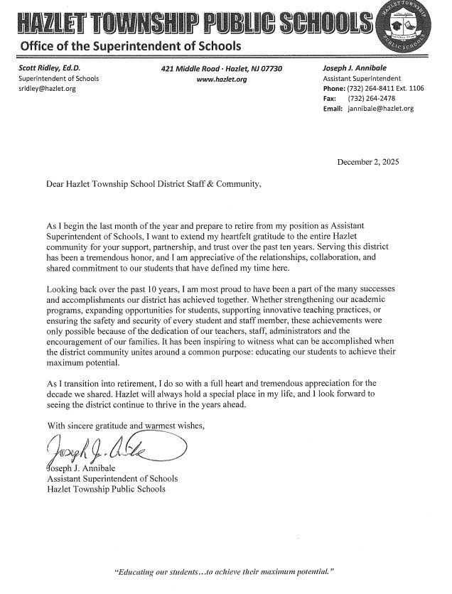 Mr. Annibale's Retirement Letter