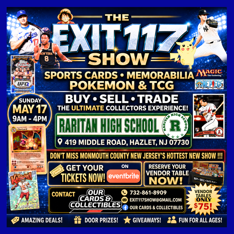 Flier with professional athletes, trading cards and cartoon characters