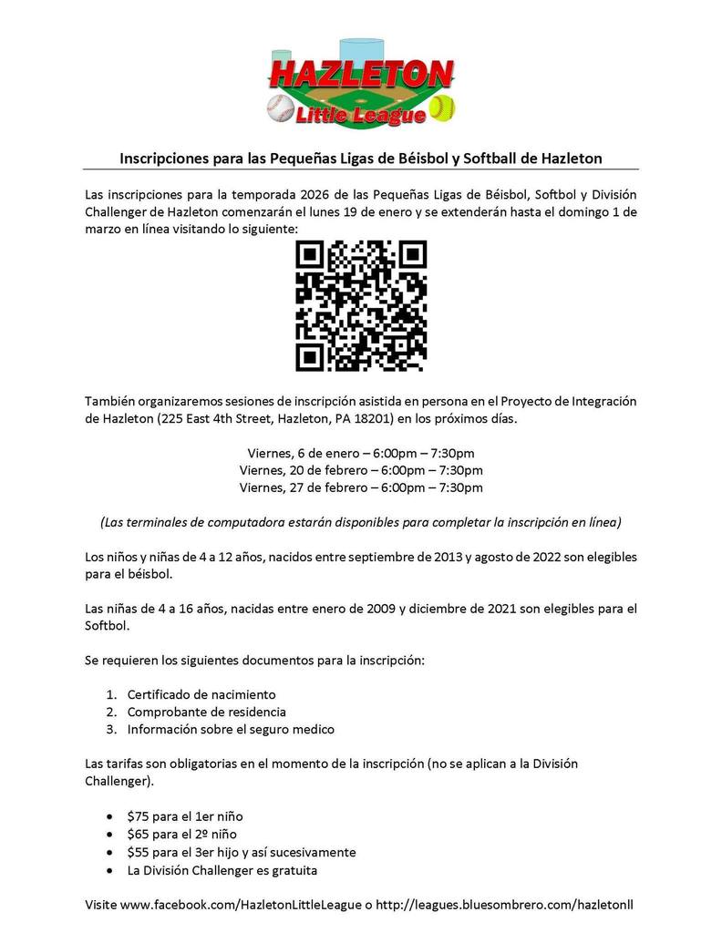 Little league flyer with dates and information for sign up