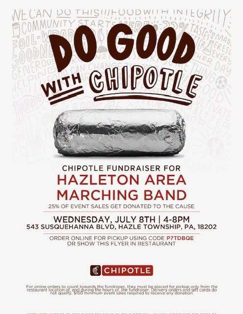 chipotle fundraising flyer for the Hazleton area marching band in English