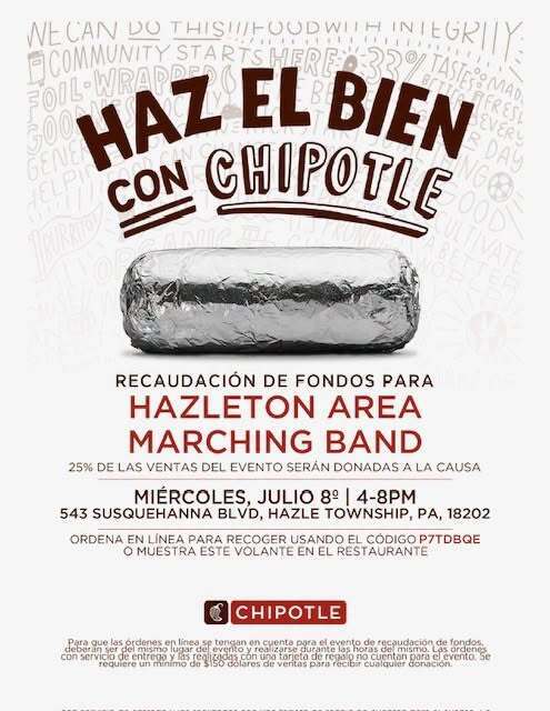 chipotle fundraising flyer for the Hazleton area marching band in Spanish