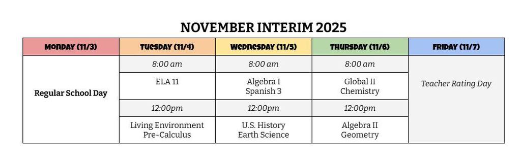 Interim schedule 