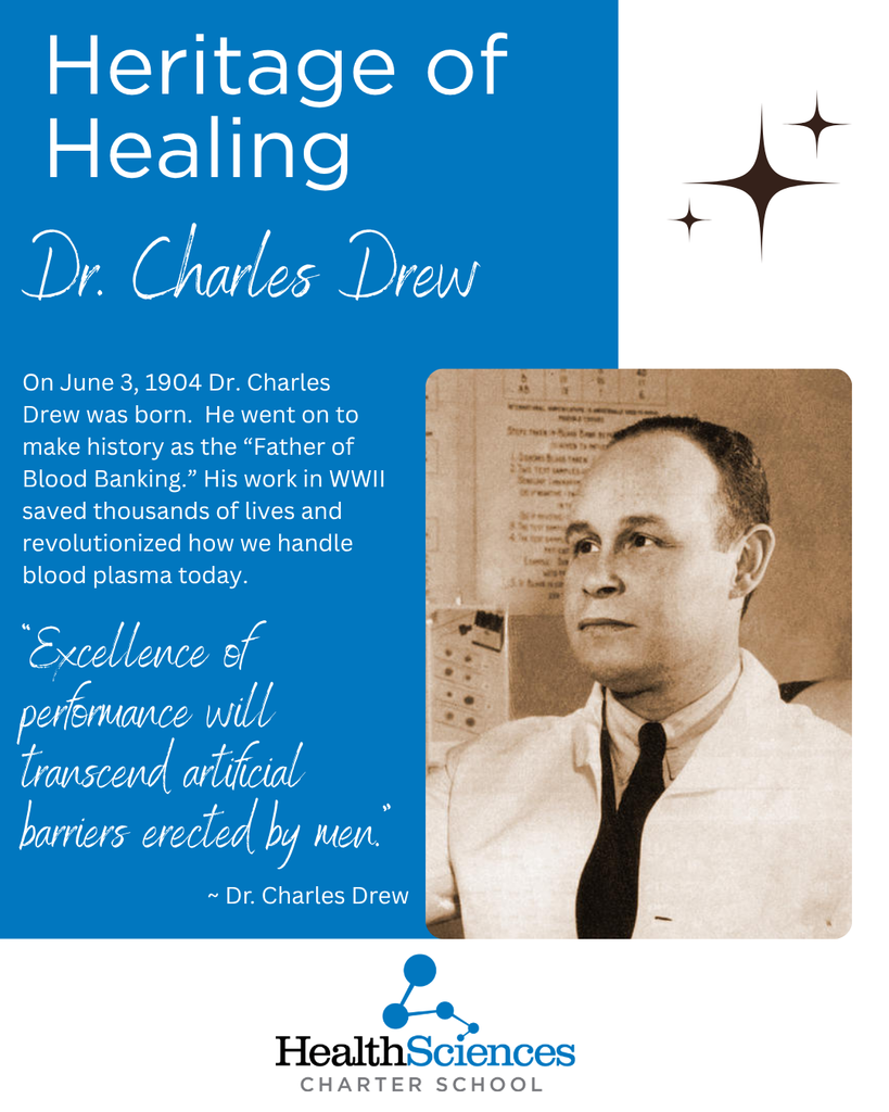 On June 3, 1904 Dr. Charles Drew was born.  He went on to make history as the “Father of Blood Banking.” His work in WWII saved thousands of lives and revolutionized how we handle blood plasma today.
