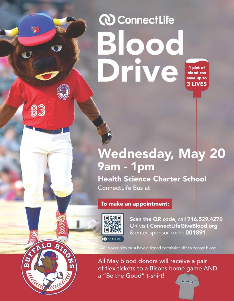 Sign up for our last blood drive of the school year!   📅 Date: May 20, 2026 ⏰ Time: 9:00 AM–1:00 PM 📍 Location: Health Sciences Charter School parking lot 🚌 On the ConnectLife Blood Donation Bus  Who can donate: Staff and Students 16 years and older are eligible to donate. Students who are 16 will need a parent/guardian permission form.  🔗 Sign up to donate: Scan the QR code on the flyer, or visit ConnectLifeGiveBlood.org and enter Sponsor Code: 001891.  If you have questions or need a permission form, please contact Mrs. Pettway.