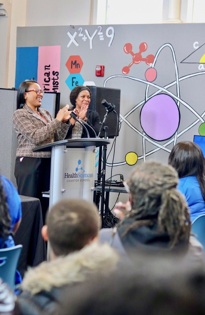 Dr Guerrero and Nurse Aniya Bryant talk to the certified students