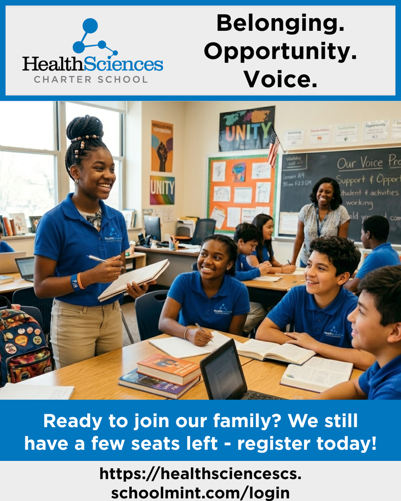 Health Sciences Charter School - Belonging. Opportunity. Voice.  Ready to join our family? We still have a few seats left - register today!