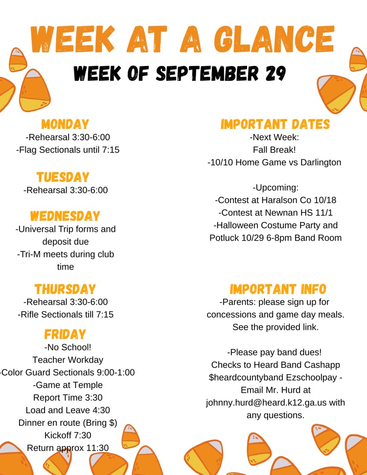 Week at a Glance 9/29
