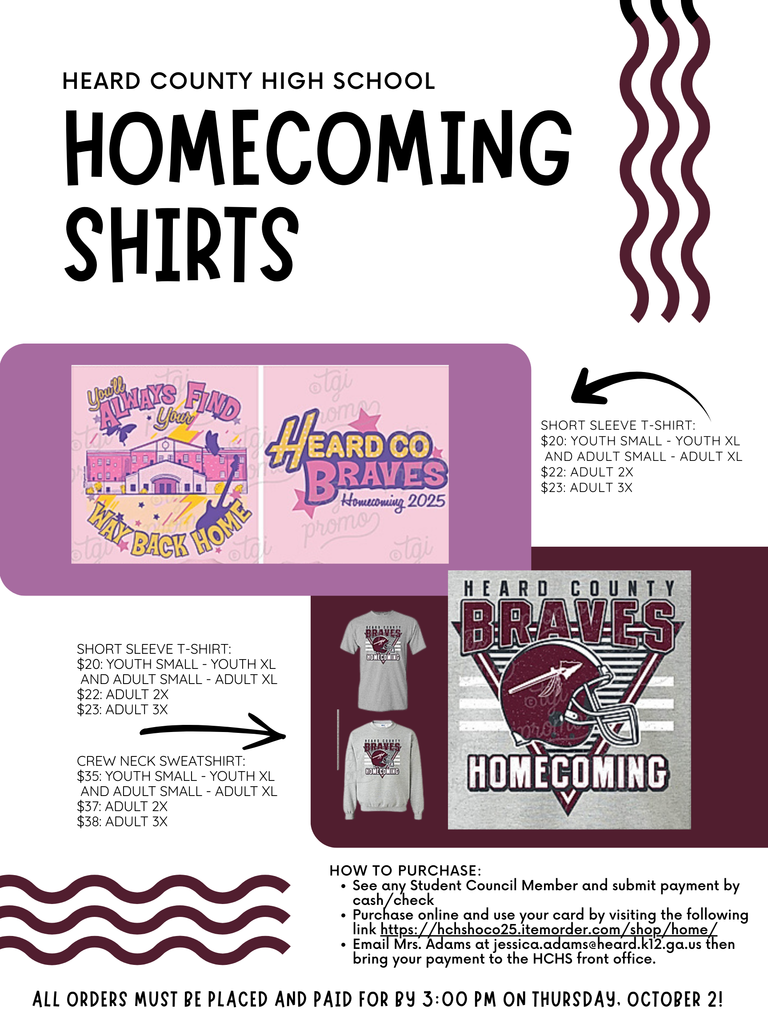 Homecoming 2025 Shirt Order Form