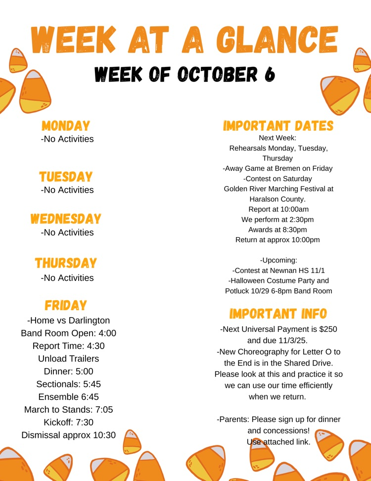 Week at a Glance 10/6