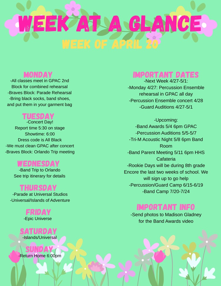 Week at a Glance 4/20