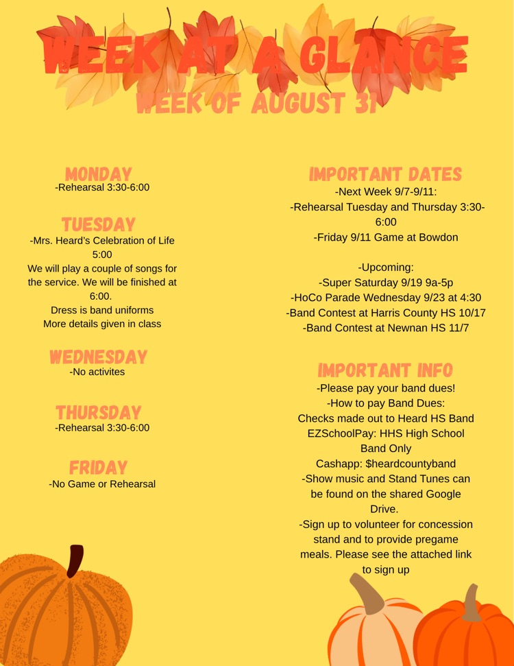 Week at a Glance 8/31