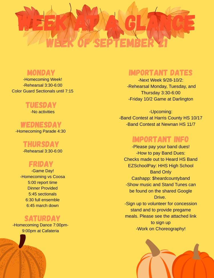 Week at a Glance 9/21
