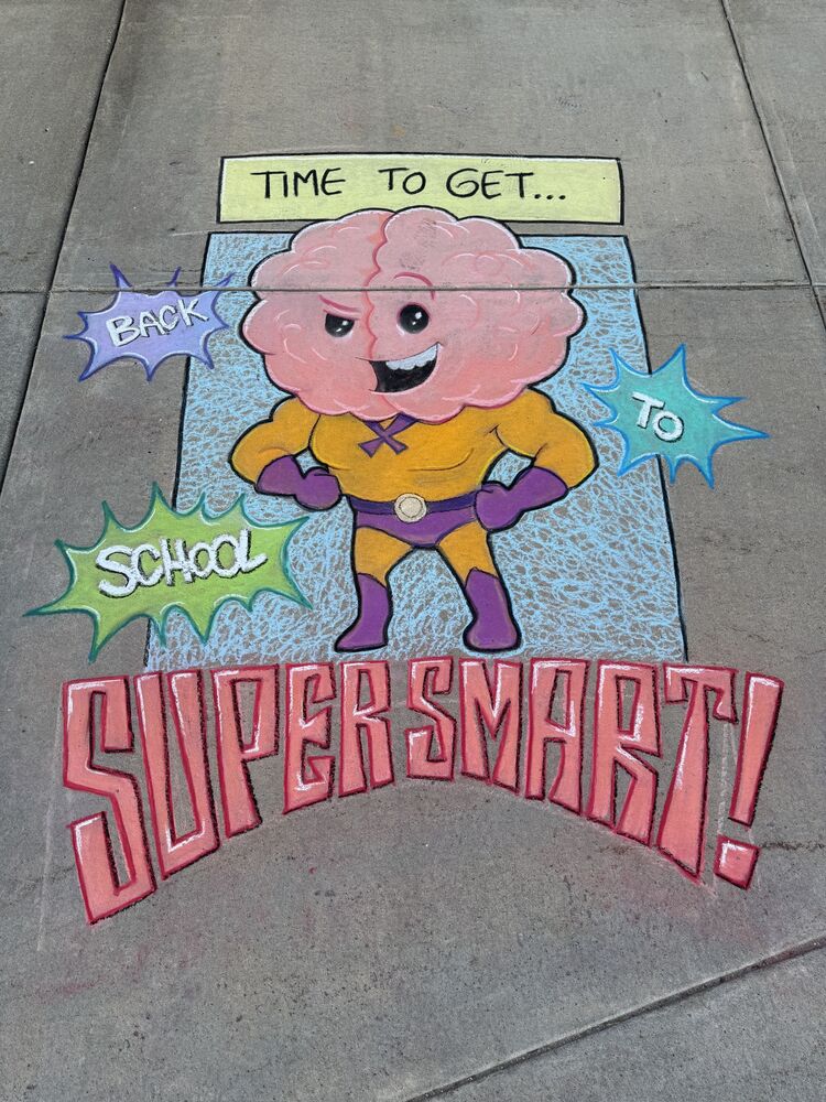 Holy Family Elementary first day chalk art by thomas giebler