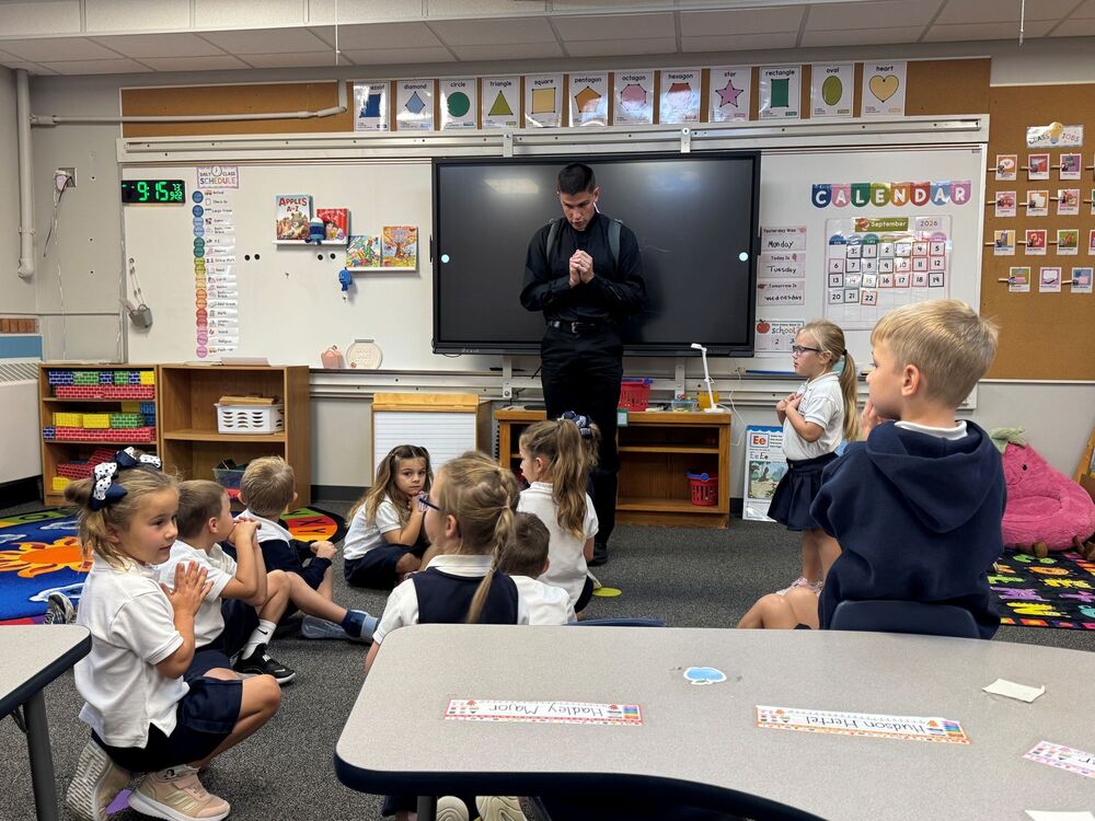 Holy Family Elementary Catholic School KinderPrep Fr. Luke Priest Visit