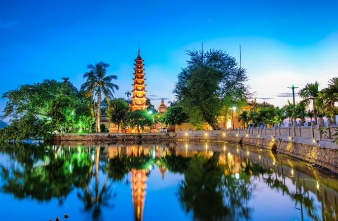 Hanoi Vietnam landmark near water shore